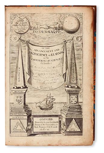 SCIENCE  BACON, FRANCIS, Sir. Of the Advancement and Proficiencie of Learning.  1640.  Lacks the portrait.
